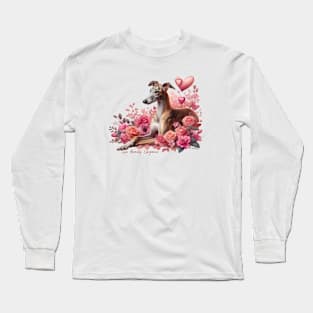 Greyhound Galgo Dog In Flowers Long Sleeve T-Shirt